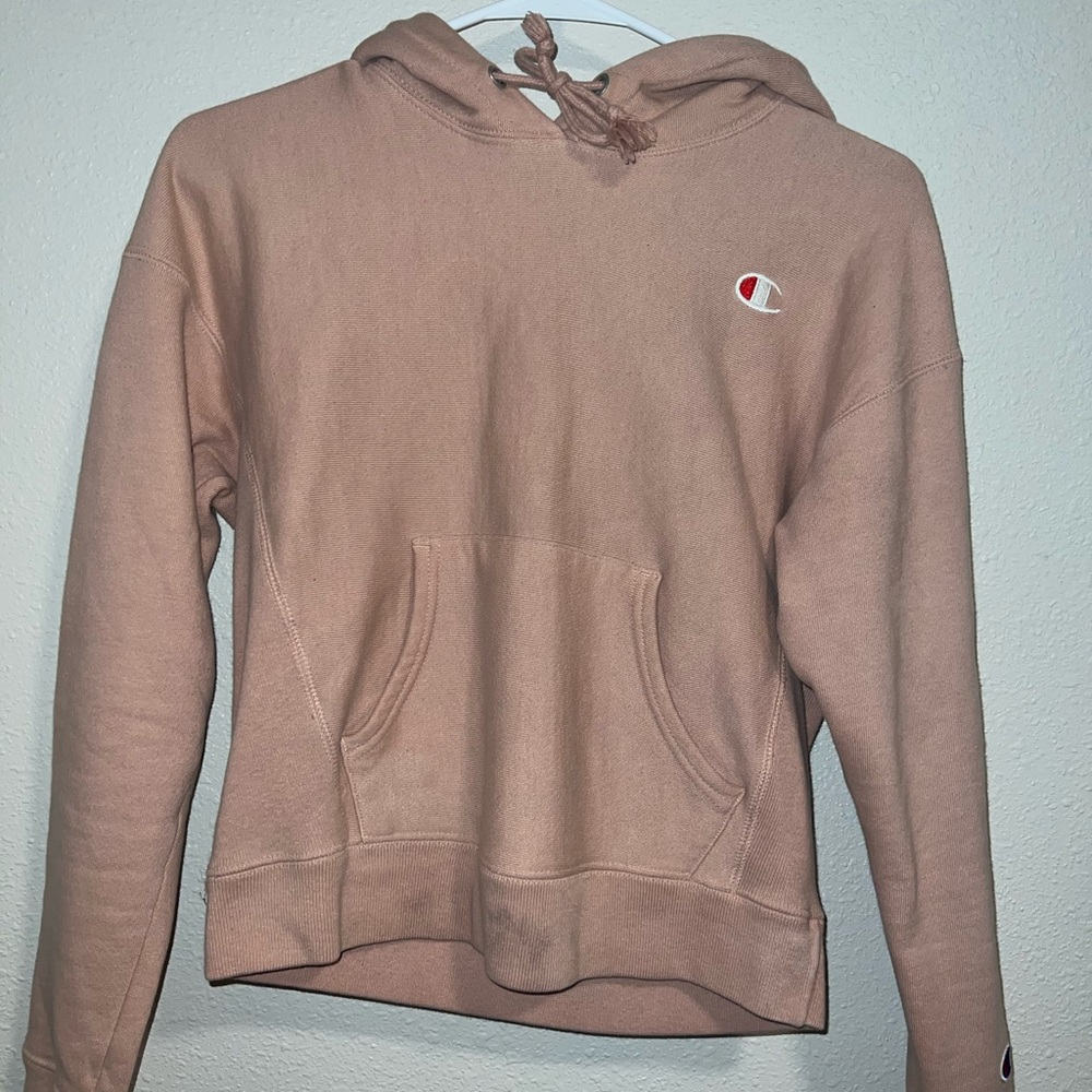 Champion Tan/Light Pink Pullover Hoodie Sweater with Fleece Fabric